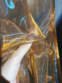 漸變雙色網眼織物，激光紋理透視織物長裙披肩創意手工布料 - 銅色 - 查看 4