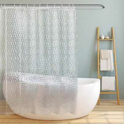 1 件透明 Eva 浴帘，立方体图案，防水，浴室使用，带挂钩家居浴室装饰秋季装饰浴室配件返校