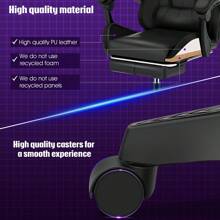 OYAJIA RGB Gaming Chair With LED Lights And Footrest Ergonomic Computer Gaming Chair With High Back Video Game Chair With Adjustable Lumbar Support, Black - Black - View 9