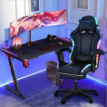 OYAJIA RGB Gaming Chair With LED Lights And Footrest Ergonomic Computer Gaming Chair With High Back Video Game Chair With Adjustable Lumbar Support, Black - Black - View 3