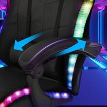 OYAJIA RGB Gaming Chair With LED Lights And Footrest Ergonomic Computer Gaming Chair With High Back Video Game Chair With Adjustable Lumbar Support, Black - Black - View 7