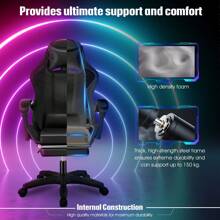 OYAJIA RGB Gaming Chair With LED Lights And Footrest Ergonomic Computer Gaming Chair With High Back Video Game Chair With Adjustable Lumbar Support, Black - Black - View 8