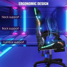OYAJIA RGB Gaming Chair With LED Lights And Footrest Ergonomic Computer Gaming Chair With High Back Video Game Chair With Adjustable Lumbar Support, Black - Black - View 4