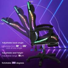 OYAJIA RGB Gaming Chair With LED Lights And Footrest Ergonomic Computer Gaming Chair With High Back Video Game Chair With Adjustable Lumbar Support, Black - Black - View 5