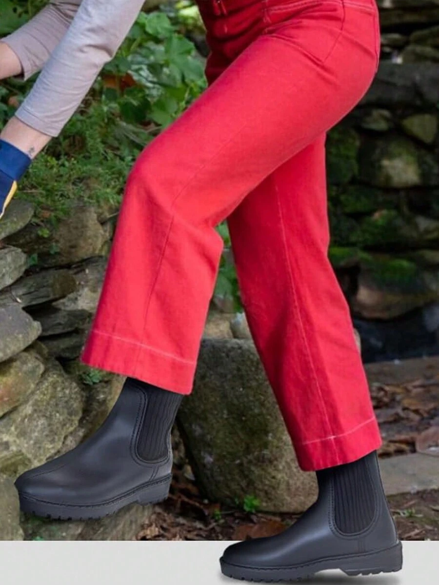 Short Rain Boots For Women Waterproof Anti Slip Rubber Garden Boots Pull On Knit Ankle Chelsea Boots - Black - View 1