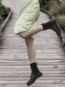 Short Rain Boots For Women Waterproof Anti Slip Rubber Garden Boots Pull On Knit Ankle Chelsea Boots - Black - View 2