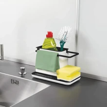 LIVINGANDHOME Living And Home Kitchen Sponge Cloth Holder Storage Rack, Multi-Purpose Sink Caddy Holder Organiser Shelf For Bathroom And Kitchen - Black and White - View 4