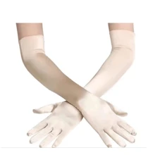 1920s Women Feather Headband Retro Crystal Yellow Glass Rhinestone Beige Faux Pearl Necklace Champagne Colored Elbow Gloves Party Accessory Attractive Set Combination Christmas Prom Halloween - Multicolor - View 10