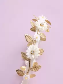 1pc Golden Leaf & White Floral Headband - Multicolor - View 6