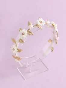 1pc Golden Leaf & White Floral Headband - Multicolor - View 1