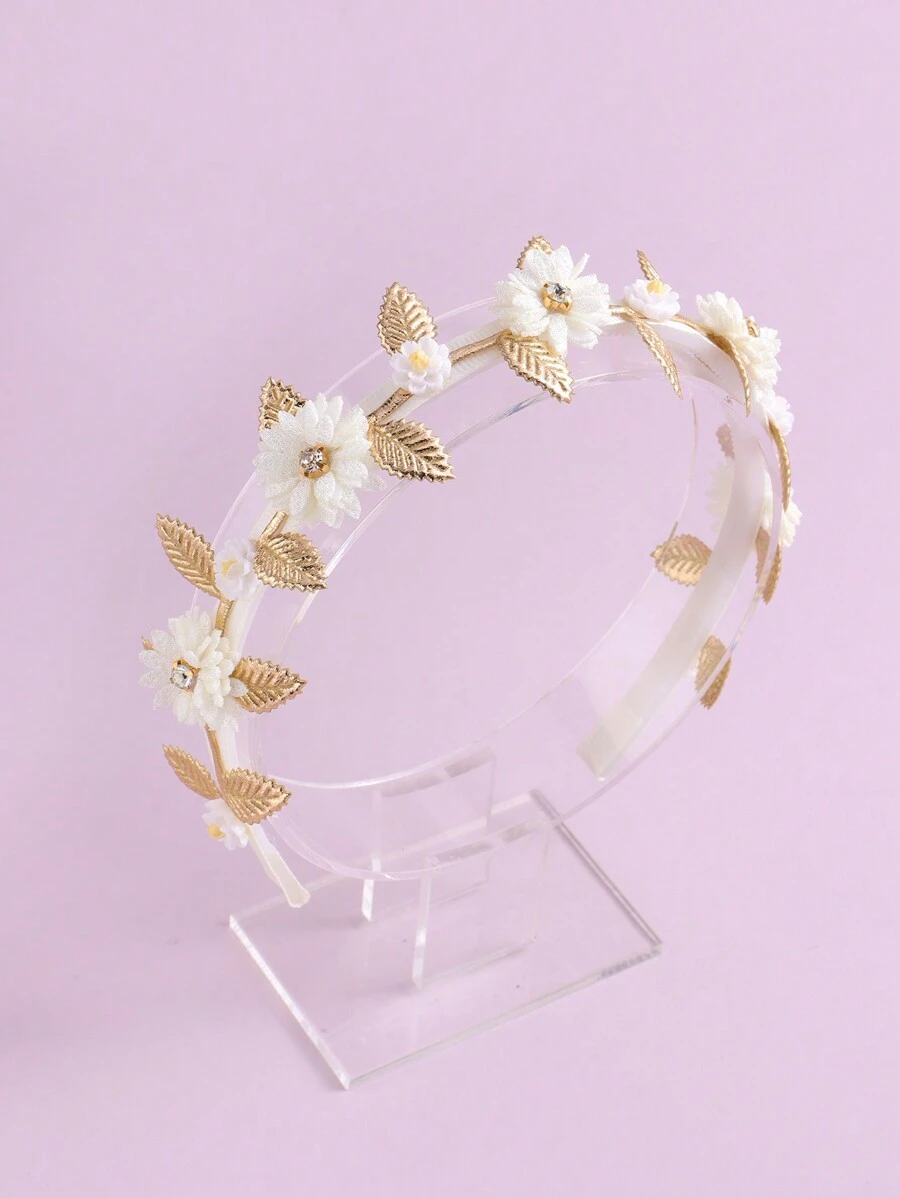 1pc Golden Leaf & White Floral Headband - Multicolor - View 1