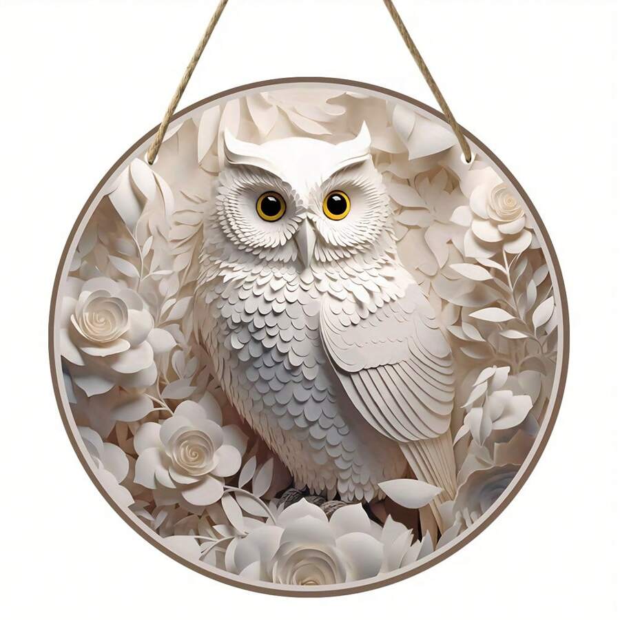 1 件复古木制挂牌，猫头鹰木制挂牌，前门门廊客厅卧室家居装饰，乡村风格圆形墙壁装饰，8x8 英寸，家居装饰，房间装饰，墙壁装饰 - 彩色 - 查看 1