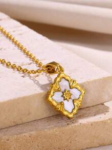 1 Pc Stainless Steel Flower Cross Necklace For Women Vintage Colorful Color Geometric Choker Necklaces Wedding Jewelry Gift Valentines