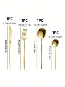 2 piezas/4 piezas Juego de cubiertos de acero inoxidable, Juego de tenedor y cuchara, Apto para uso doméstico, restaurante, hotel - Dorado - Ver 2