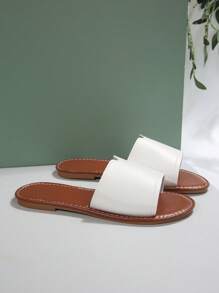 NỮ Thời gian rảnh rỗi Dép phẳng , Chóp giầy tròn Chóp giầy mở ra Chống trượt Dép đi trong nhà , Ngoài trời bờ biển Dép đi trong nhà - nâu và trắng - Xem 8