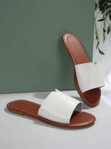 NỮ Thời gian rảnh rỗi Dép phẳng , Chóp giầy tròn Chóp giầy mở ra Chống trượt Dép đi trong nhà , Ngoài trời bờ biển Dép đi trong nhà - nâu và trắng - Xem 7