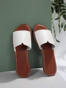 NỮ Thời gian rảnh rỗi Dép phẳng , Chóp giầy tròn Chóp giầy mở ra Chống trượt Dép đi trong nhà , Ngoài trời bờ biển Dép đi trong nhà - nâu và trắng - Xem 6