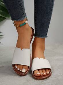 NỮ Thời gian rảnh rỗi Dép phẳng , Chóp giầy tròn Chóp giầy mở ra Chống trượt Dép đi trong nhà , Ngoài trời bờ biển Dép đi trong nhà - nâu và trắng - Xem 3