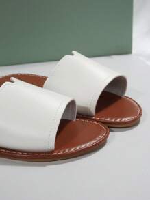 NỮ Thời gian rảnh rỗi Dép phẳng , Chóp giầy tròn Chóp giầy mở ra Chống trượt Dép đi trong nhà , Ngoài trời bờ biển Dép đi trong nhà - nâu và trắng - Xem 5