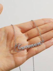 1 件简约不锈钢心形英文名字女士个性化项链适合情人节、妈妈、母亲、母亲节、礼物