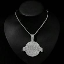 1pc Hip-Hop Style Alloy Circle Pendant Necklace With Letter & Rhinestone Detail, Unique Personalized Link Jewelry Accessory For Nightclub Party - Hip Hop Pendant - View 19