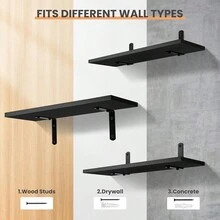 Floating Shelves For Wall Decor Storage,  Wall Mounted Shelves Set Of 5, Sturdy Small Wood Shelves Hanging For Bedroom, Living Room, Bathroom, Kitchen, Corner, Book - Black - View 2