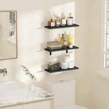 Floating Shelves For Wall Decor Storage,  Wall Mounted Shelves Set Of 5, Sturdy Small Wood Shelves Hanging For Bedroom, Living Room, Bathroom, Kitchen, Corner, Book - Black - View 5