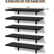 Floating Shelves For Wall Decor Storage,  Wall Mounted Shelves Set Of 5, Sturdy Small Wood Shelves Hanging For Bedroom, Living Room, Bathroom, Kitchen, Corner, Book - Black - View 7
