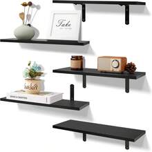 Floating Shelves For Wall Decor Storage,  Wall Mounted Shelves Set Of 5, Sturdy Small Wood Shelves Hanging For Bedroom, Living Room, Bathroom, Kitchen, Corner, Book - Black - View 1