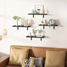 Floating Shelves For Wall Decor Storage,  Wall Mounted Shelves Set Of 5, Sturdy Small Wood Shelves Hanging For Bedroom, Living Room, Bathroom, Kitchen, Corner, Book - Black - View 3