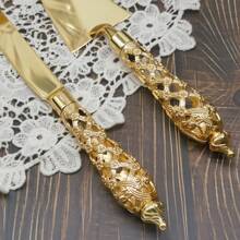 WINON 2pcs/Set Gold-Plated Alloy Hollow Out Grid & Plum Blossom Shaped Cake & Pizza Knife, Weddings & Parties & Birthdays & Baking Utensils, With Exquisite Handle Design