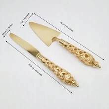 WINON 2pcs/Set Gold-Plated Alloy Hollow Out Grid & Plum Blossom Shaped Cake & Pizza Knife, Weddings & Parties & Birthdays & Baking Utensils, With Exquisite Handle Design