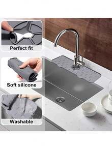 1pc Faucet Splash-Proof Device, Prevent Water Splashing On Hand-Washing Basin, Water Accumulation Protection On Sink Countertop, Drainage Mat For Kitchen Sink Or Wash Basin - Orange - View 4