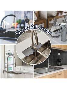 1pc Faucet Splash-Proof Device, Prevent Water Splashing On Hand-Washing Basin, Water Accumulation Protection On Sink Countertop, Drainage Mat For Kitchen Sink Or Wash Basin - Orange - View 5