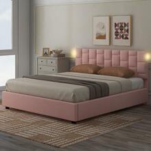 MISSUNNY Queen Size Upholstered Platform Bed With Adjustable Headboard And Under-Bed Storage Space,Pink - 粉色 - 查看 2