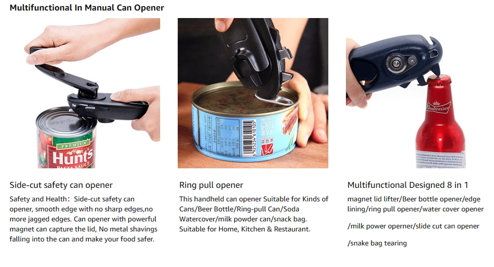 1pc 8In1 Multifunctional Mechanical Can Opener, Manual Safe Side Cut