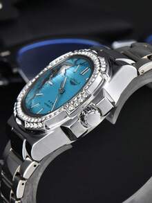 LONGLUX 1pc Men's Waterproof Automatic Mechanical Calendar Watch, Stainless Steel Band With Butterfly Clasp & Decorative Diamonds, Business Style - Silver - View 9