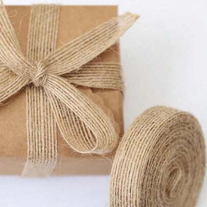 1卷天然粗麻布面料，配粗麻布丝带，适用于礼品包装、婚礼活动派对、家居蝴蝶结、工艺品装饰