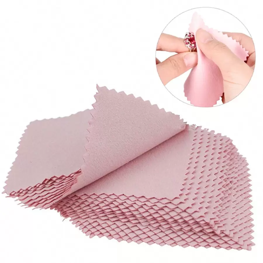 10/20/30/50pcs Jewelry Polishing Cloth, Double-Layer Velvet Polishing Cloth, Jewelry Cleaning Tool - Pink - View 1