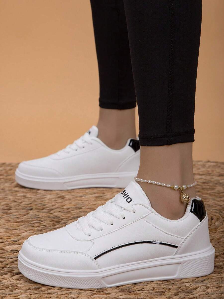 Novo Chegada Tênis Casual Feminino E Plano, Tamanho Grande, Sapatos Esportivos, Tênis Branco - Branco - Visão 1