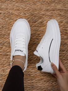 Novo Chegada Tênis Casual Feminino E Plano, Tamanho Grande, Sapatos Esportivos, Tênis Branco - Branco - Visão 5