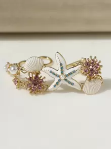 1入組異國情調海濱風格海洋海星＆珊瑚形合金＆鑽石＆貝殼手鍊，適合女性日常穿戴和旅遊 - 手鍊 - 查看 13