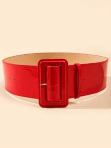 1 Pieza Cinturón Pu Con Espejo Para Mujer Con Hebilla De Bolso, Cinturón Pu Ancha En Color Dopamina Brillante, Adecuado Para Uso Diario - Rojo - Ver 4