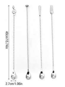 1pc 304 Stainless Steel 40cm Long Handle Cocktail Mixing Spoon, Spiral Handle Bar Spoon, Bartender Tool With Muddler/Fork/Flat Scraper/Music Note Head, Cocktail Mixing Stick, Home Bar DIY Layered Mixing, Mud Presser Pestle Scraper - View 2