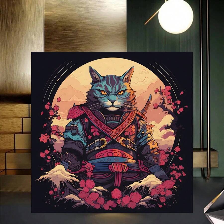 1入日本武士貓海報印刷品，用於客廳家居裝飾，動物小貓戰士帆布畫壁畫海報，不帶框 - 彩色 - 查看 1