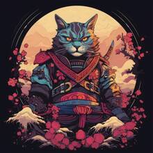 1入日本武士貓海報印刷品，用於客廳家居裝飾，動物小貓戰士帆布畫壁畫海報，不帶框 - 彩色 - 查看 2