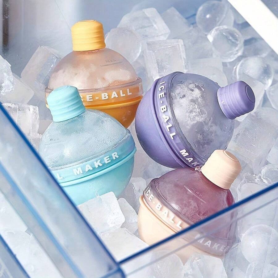 4入組冰球製造器,威士忌冰球模具,矽膠冰節模具,球形冰節模具,矽膠冰節托盤,威士忌冰節球形模具,威士忌和雞尾酒圓形球形冰節模具,廚房工具,2.5英寸 - 彩色 - 查看 1