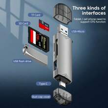 6-In-1 Otg Sd Tf Card Reader High-Speed Transfer Adapter Usb Flash Drive Adapter C-Type Usb3.0 Micro Usb Multi-Function Aluminum Alloy Card Reader - Black - View 2