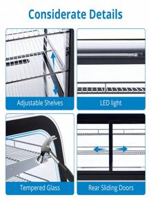 Commercial Countertop Refrigerator Display Case Merchandiser With Led Lighting, 4.6 Cu.Ft Pastry Display Case,Double-Layered Glass Commercial Countertop Bakery Display Refrigerator - Black - View 2
