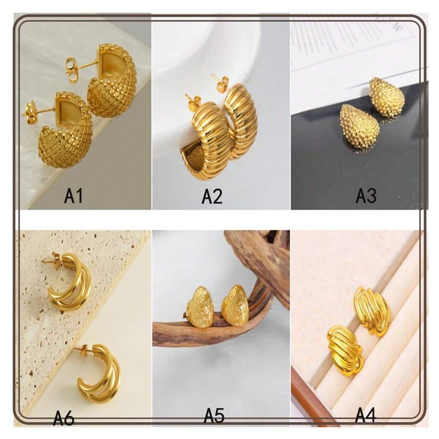 時尚個性化極簡風格不鏽鋼鍛造十字形鑽石吊墜耳環，金色塗層 - 金色 - 查看 1